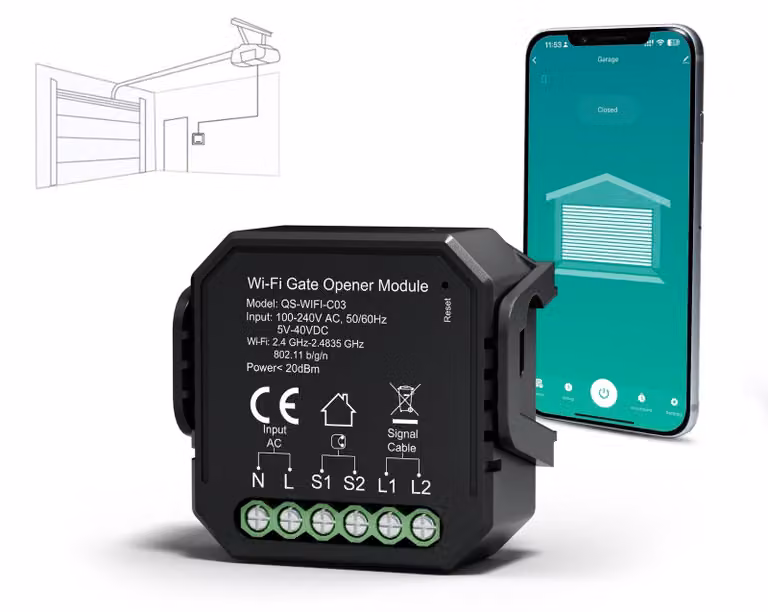 Modulo Wi-Fi per cancelli automatici Garagedeuropener - 100-240 Volt AC - 5-40 Volt DC - 10 Ampere - Plastica ABS