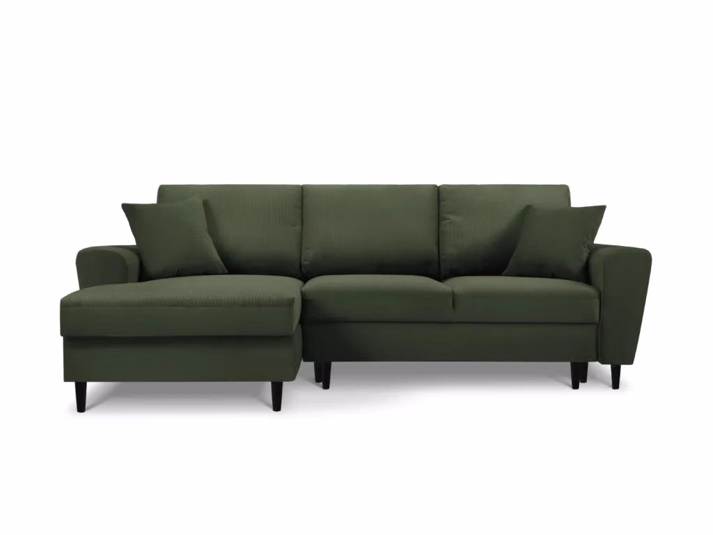 Divano convertibile angolare sinistro Kyoto Cosmopolitan Design a 4 posti in velluto a coste verde bottiglia con contenitore L 241 x P 145 x H 88 cm – 2