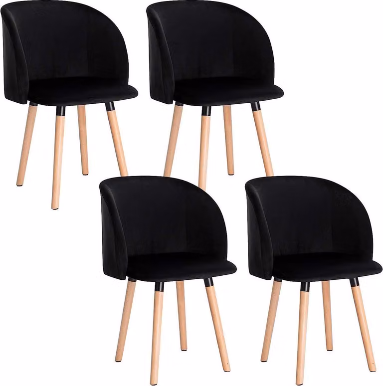 Set di 4 sedie - Velluto nero - Sedia da pranzo - Con braccioli - Sedia da conferenza - Altezza seduta 47cm