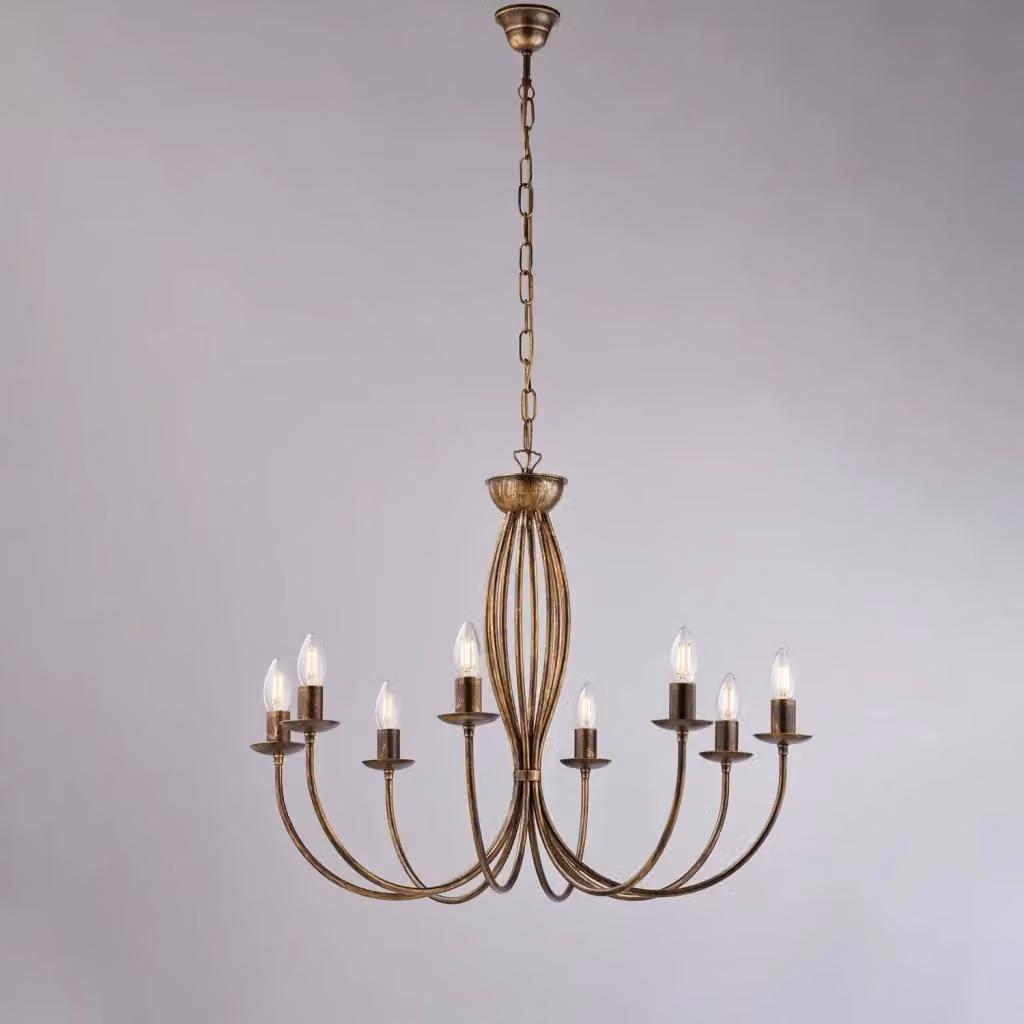 Lampadario Rustico a Sospensione Belight in Metallo con 8 Luci, Colore Marrone e Oro, Altezza Regolabile – 2