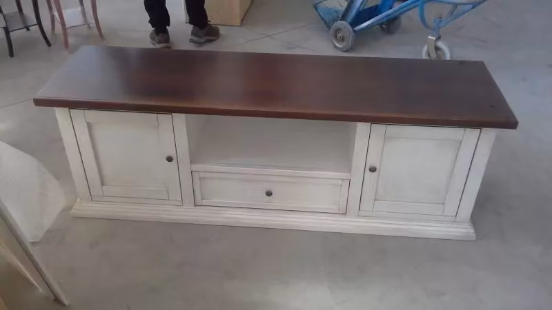 Porta TV Shabby Chic con 4 Cassetti Mobili 2G Bianco Anticato e Noce L: 120 cm, P: 50 cm, H: 53 cm – 1