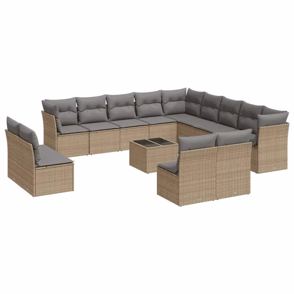 Set di divani da giardino VIDAXL a forma di U in polyrattan beige con 14 pezzi e cuscini inclusi – 2
