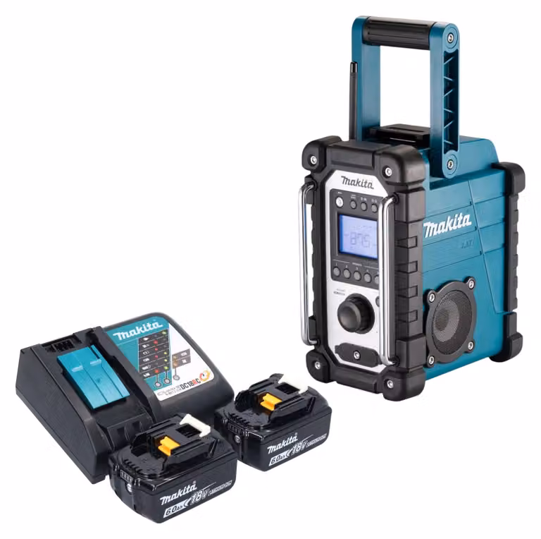 Radio da cantiere a batteria Makita DMR 116 RG 14,4 - 18 V AM FM AUX + 2 batterie da 6,0 Ah + caricabatterie