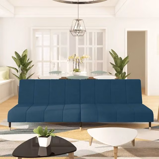 Divano Letto Click-Clack in Velluto Blu vidaXL con Funzione Letto e Poggiatesta Regolabile, L/P/H: 200 x 100 x 84,5 cm