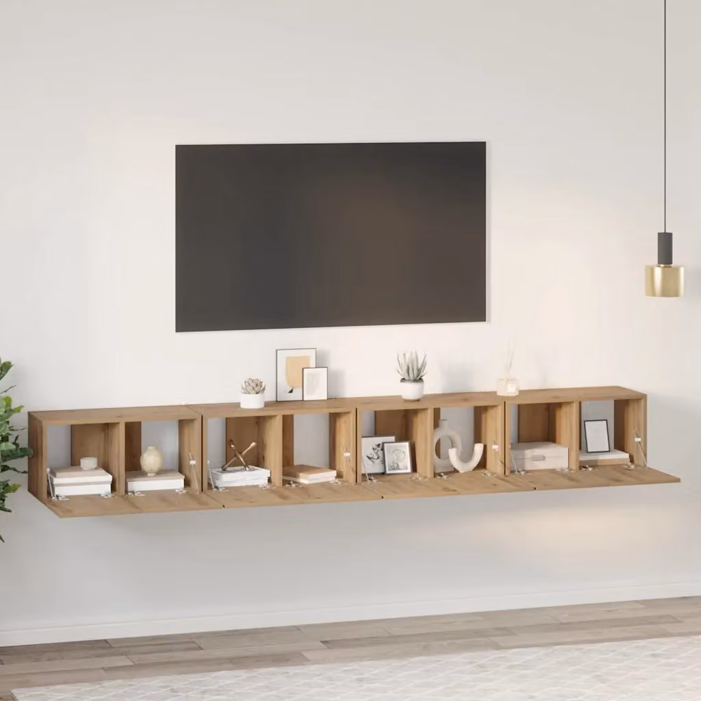 Set mobile TV vidaXL 4 pezzi in legno ingegnerizzato color rovere, design moderno per soggiorno