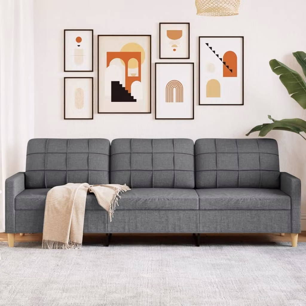 Divano esclusivo, 3 posti, color grigio scuro, 210 cm, rivestito in tessuto