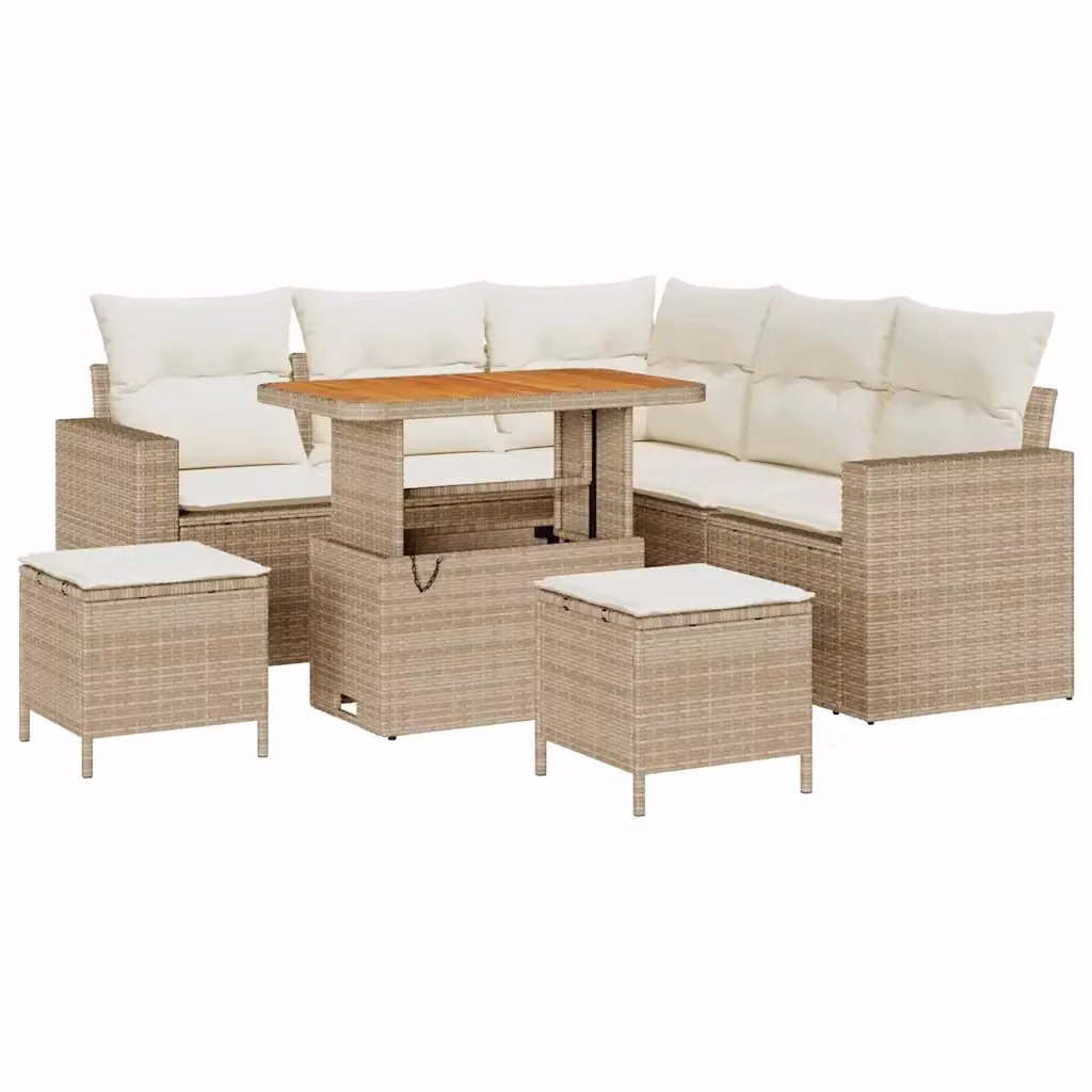 Set Divano da Giardino a L vidaXL in Polyrattan Beige con 8 Pezzi e Cuscini Inclusi – 2