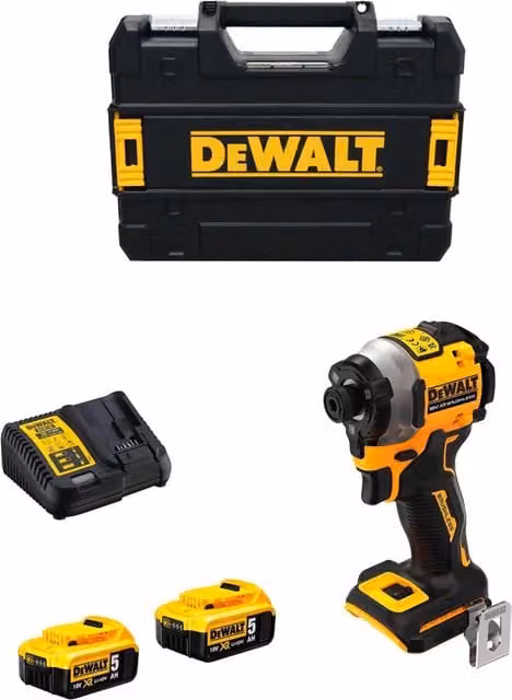 Avvitatore ad impulsi DeWalt DCF850P2T giallo con 2 batterie da 5,0 Ah, caricabatterie DCB115 e sistema TSTAK II
