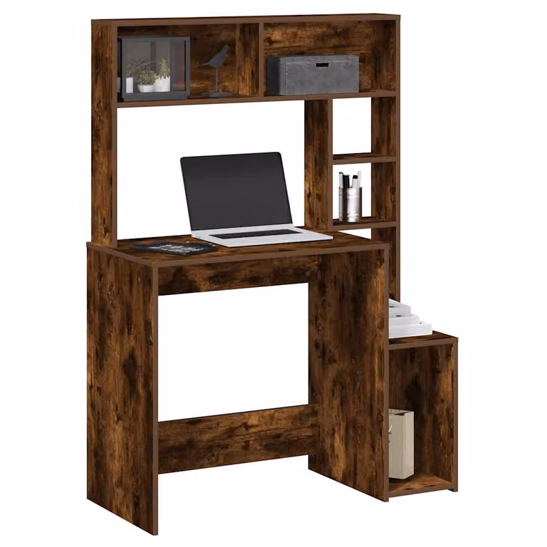 Scrivania con mensole vidaXL in legno Rovere Fumo, L: 100 cm, P: 45 cm, H: 140 cm