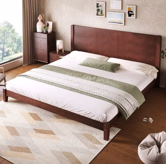 Letto piattaforma 180 x 200 cm con testiera e rete a doghe; marrone