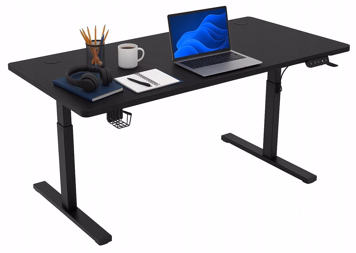 Scrivania - Tavolo da ufficio 140x60x72 cm - Tavolo alto nero - Scrivania elettrica - con regolazione in altezza