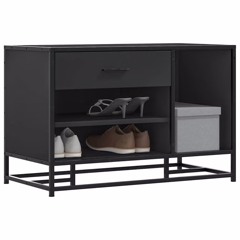 vidaXL Panca Portaoggetti Nera in Metallo e MDF per Ingresso, L 80 cm x P 40 cm x H 53,5 cm