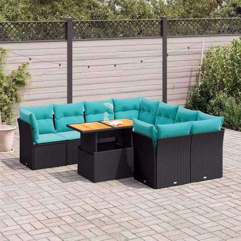 Maison Exclusive - Set da giardino 9 pezzi con cuscini in polyrattan nero