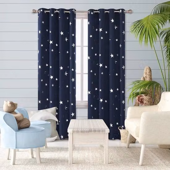 Tende oscuranti Deconovo con motivo a stelle, termiche e fonoassorbenti, L: 140 cm x H: 180 cm