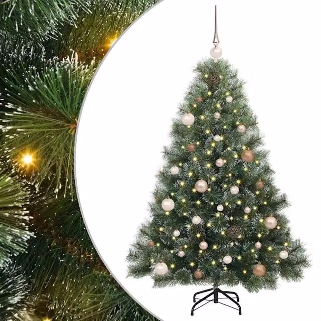 Albero di Natale artificiale moderno verde con 150 LED luce bianca calda in PE e PVC, Altezza: 150 cm – 1