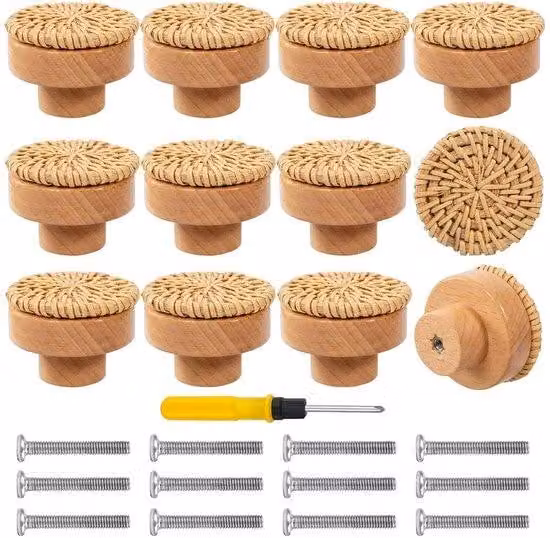 Manici in rattan - Stile boho - Set di 12 - Legno naturale