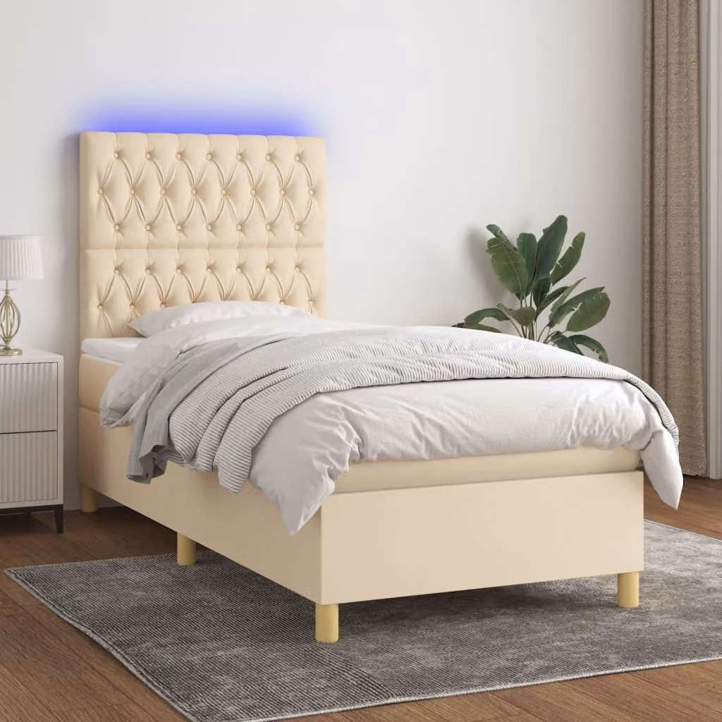 Maison Exclusive - Letto a Molle con Materasso e LED Crema 90x190 cm in Tessuto