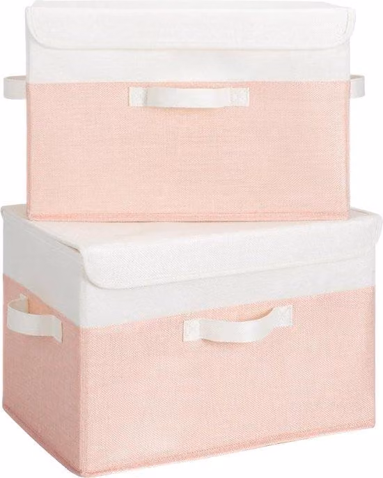 Scatole porta abiti, 2 pezzi, pieghevoli, bianco-rosa, con coperchio