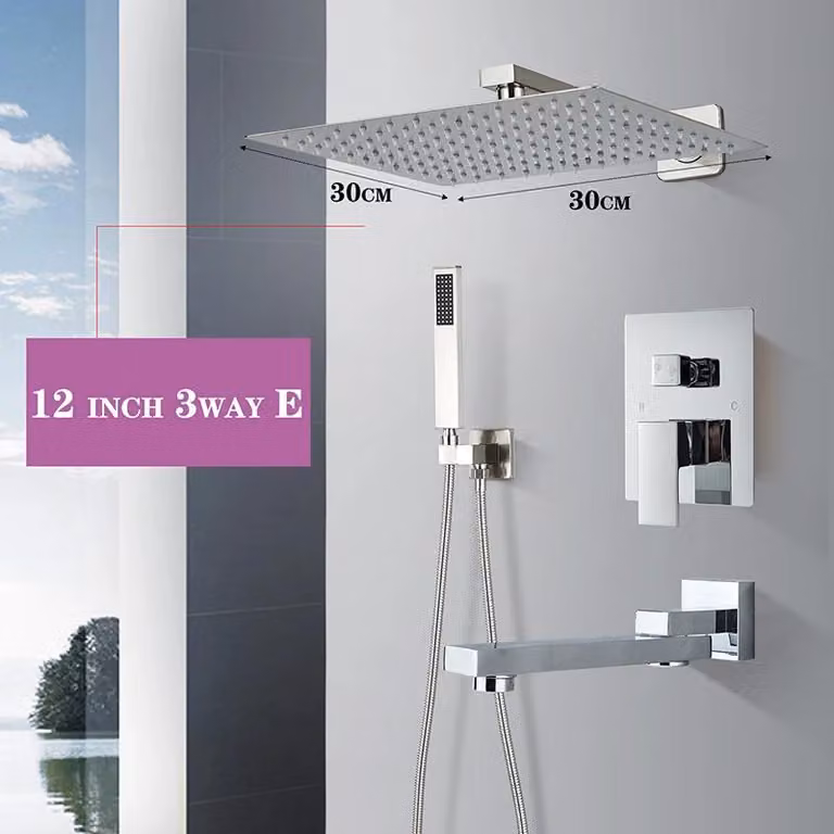 Sistema doccia da incasso - Set doccia a pioggia a 3 getti, diametro 30 cm - Miscelatore da parete - Monocomando per acqua calda/fredda - Acciaio inossidabile 304 - Finitura cromata
