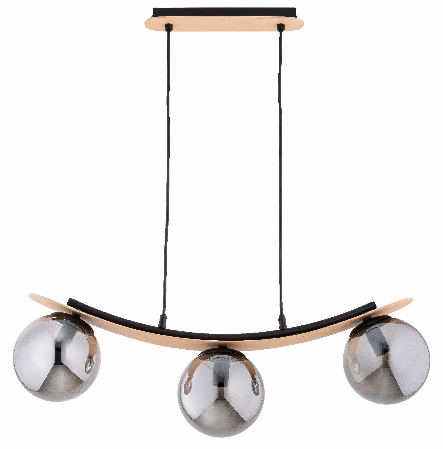 Lampada a sospensione NAIRA in legno chiaro, nero e fumé, 3xE14x10W, legno, dimensioni: 75x68x15 cm, IP20, Alfa