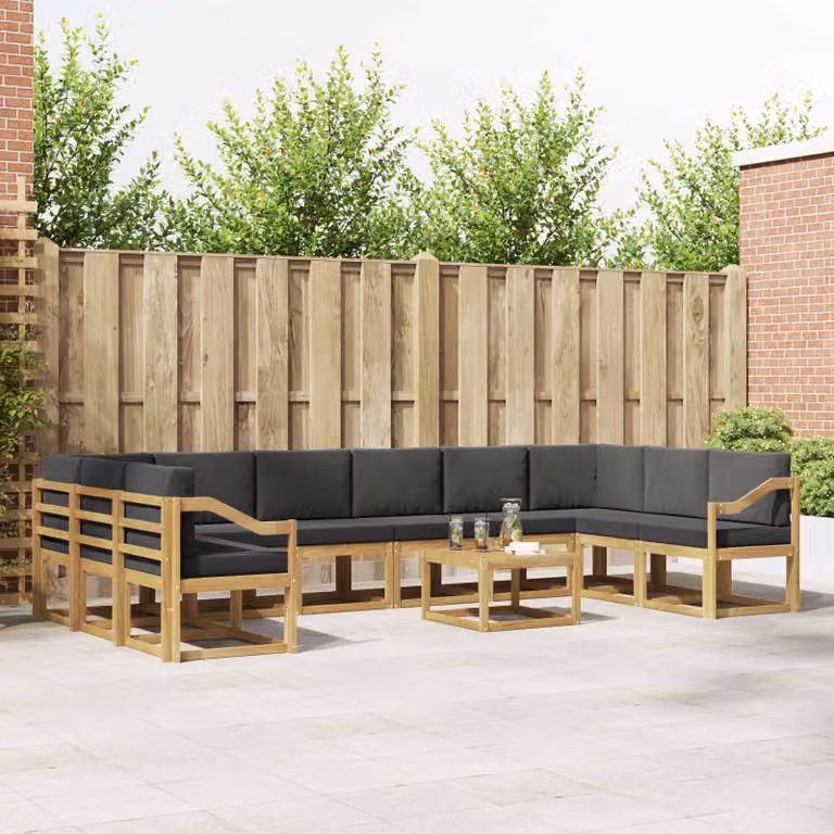 Set di divani da esterno vidaXL 11 pz in legno di acacia con cuscini Bianco e Antracite