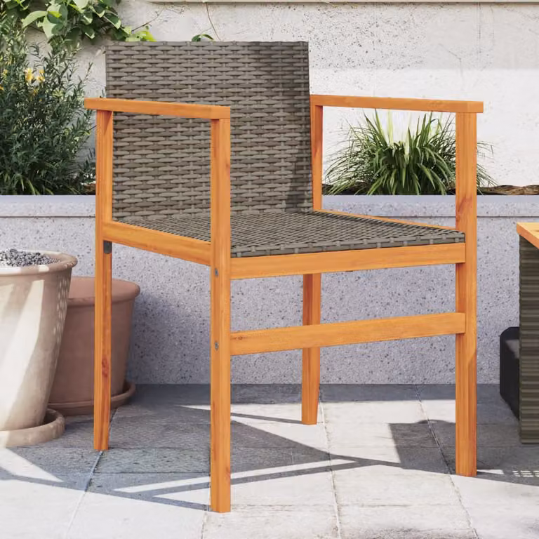 Set di 2 sedie da giardino vidaXL in polyrattan e legno di acacia oliato grigio con braccioli