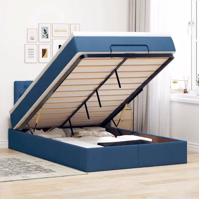 Pouf Letto con Materasso vidaXL, Colore Blu e Bianco, con Illuminazione LED Sotto il Letto e Porta di Ricarica USB, L/P/H: 203 x 120 x 88 cm