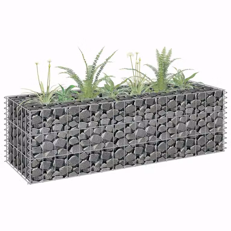 vidaXL Letto Rialzato Gabbione in Acciaio Zincato Grigio L: 90 cm, P: 30 cm, H: 30 cm