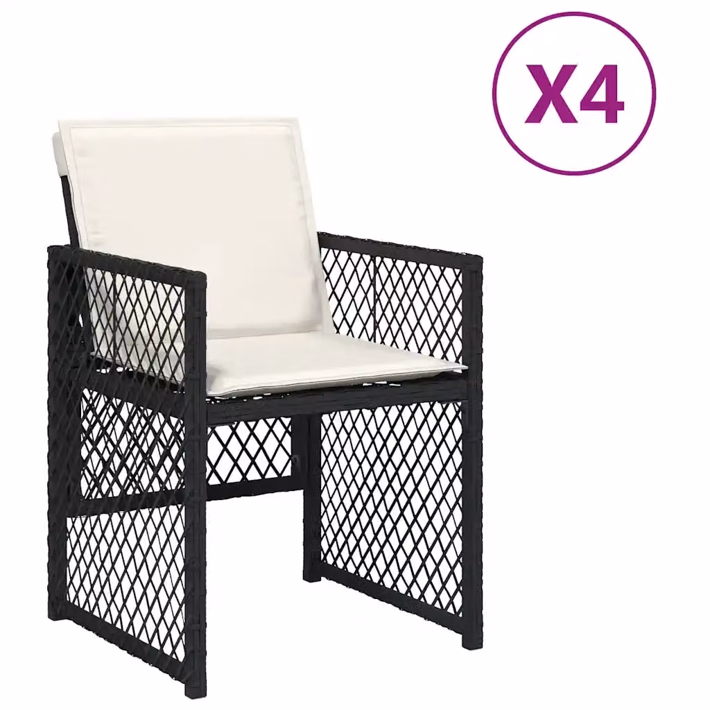Set di 4 sedie da giardino vidaXL in polyrattan con cuscini neri e bianchi e braccioli – 2