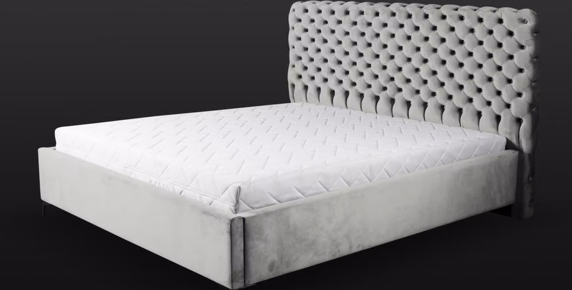 Graues Chesterfield-Bett Klassisches Schlafzimmermöbel-Design Eleganter Stoff