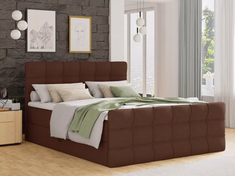 Letto boxspring Best Lux con pediera, 2 contenitori, materasso Bonell e topper (marrone (Inari 24), 140 x 200 cm)