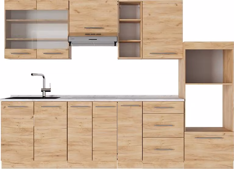 Cucina componibile Vicco Fame-Line Rovere dorato 280 cm , PL Marmo, Model 56730