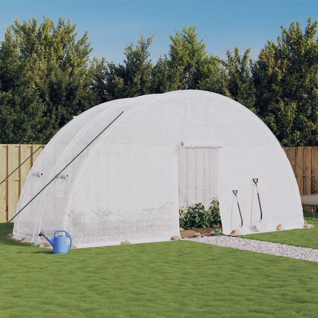 Serra vidaXL con telaio in acciaio bianco e copertura in policarbonato, 12 m², L: 6 m, P: 2 m, H: 2,85 m