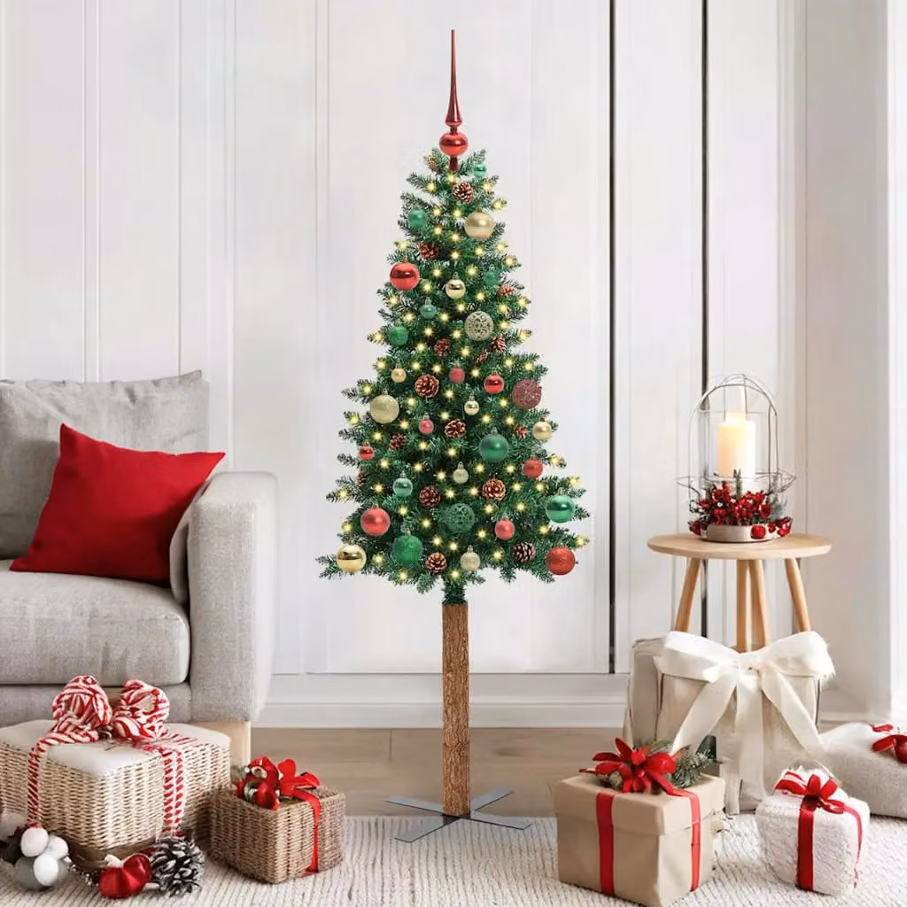 Albero di Natale snodato vidaXL Verde con luci LED bianco caldo, materiali PVC, metallo e legno, Altezza: 150 cm