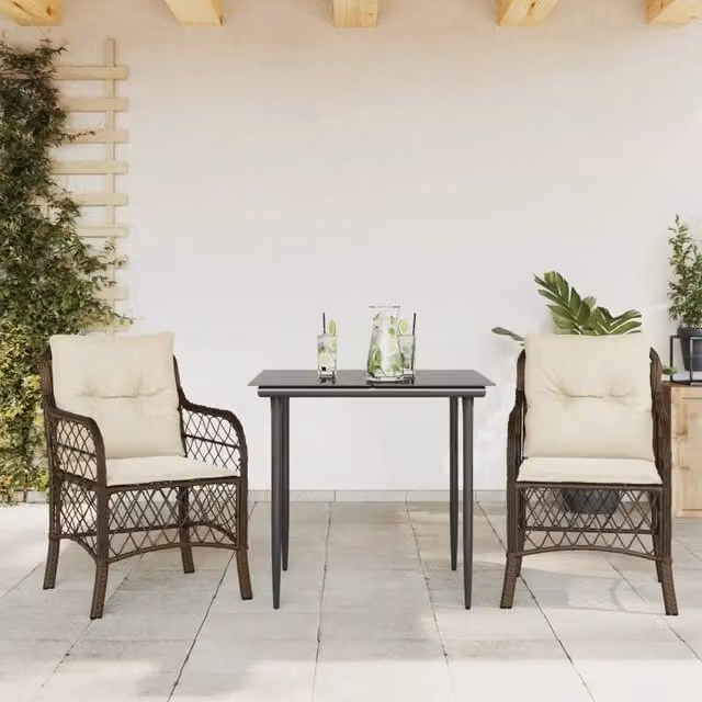 Set Bistrò 3 pz con Cuscini Marrone in Polyrattan 3212110