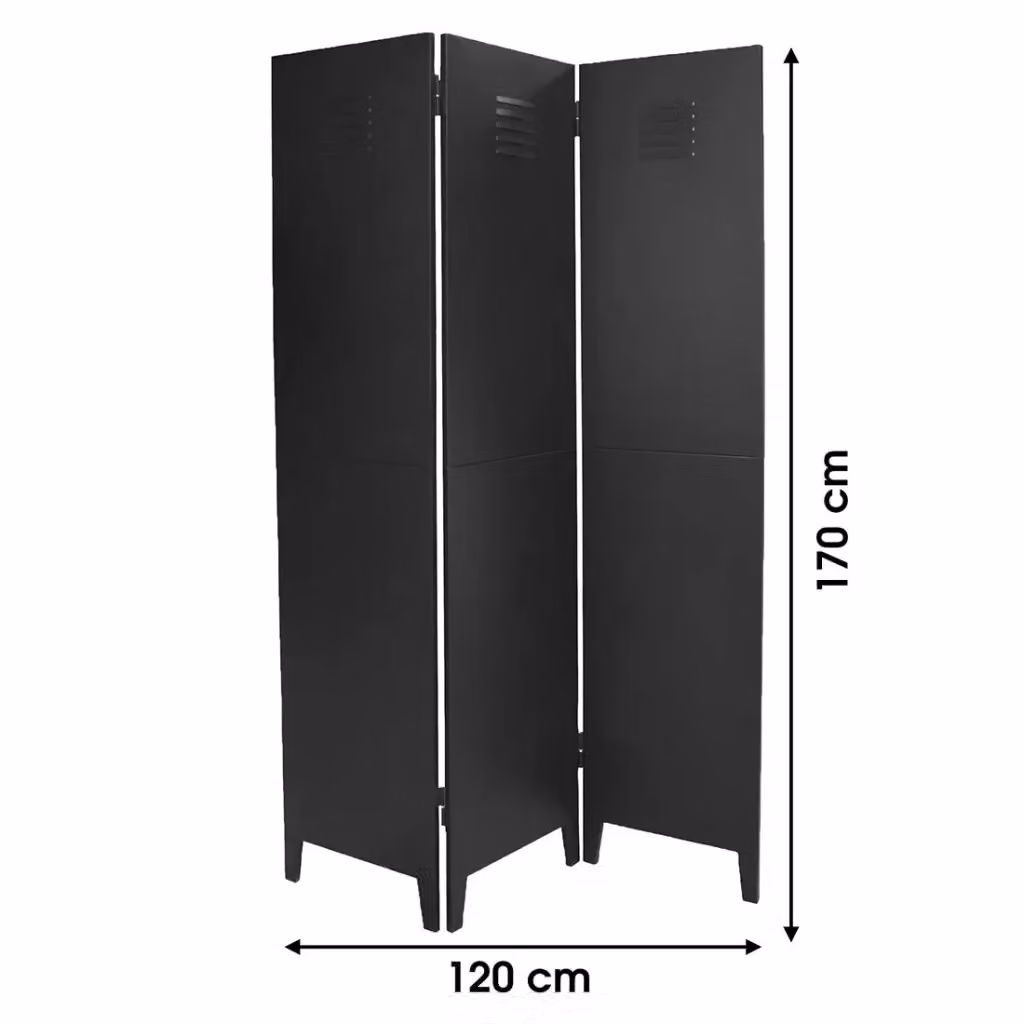 Paravento a 3 pannelli in metallo Meublorama Collezione LOFT stile industriale colore nero L: 170 cm, H: 120 cm – 2