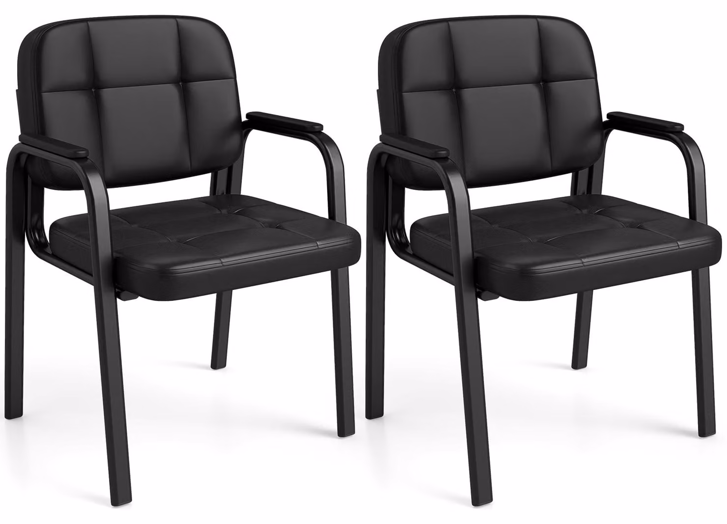 Set da 2 sedie da conferenza COSTWAY, sedie per visitatori con braccioli e struttura in metallo, sedie da ufficio, sedie per sale d'attesa per ufficio, sale conferenze, reception, nero