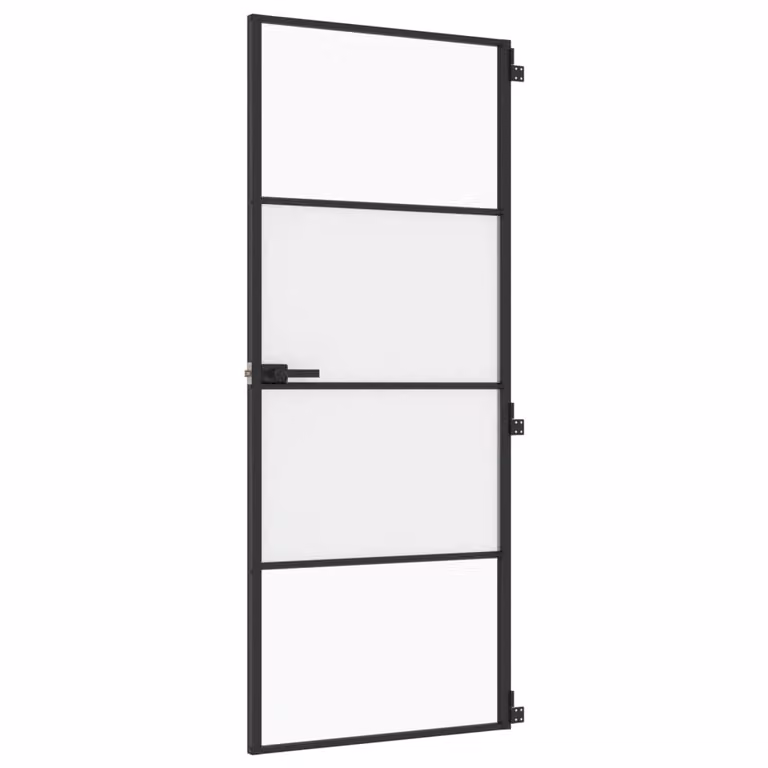 Porta per Interni Nera 83x201,5cm Vetro Temperato e Alluminio