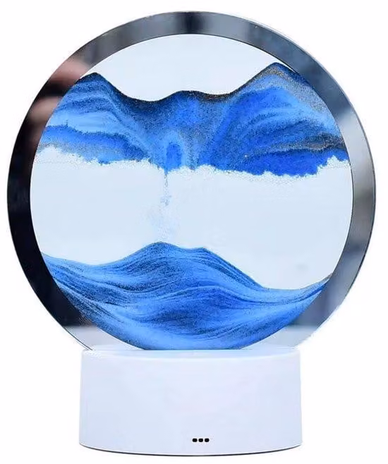 Lampada da notte in vetro 3D - Sabbia in movimento - Decorazione per la camera - Quadro dinamico con sabbia - Blu