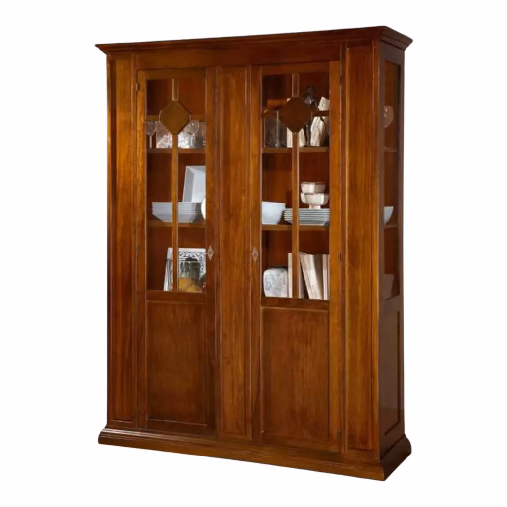 Vetrina in legno di pino stile rustico con ante in vetro e serratura, Mobili 2G, colore marrone, L: 148 cm, P: 49 cm, H: 207 cm – 2