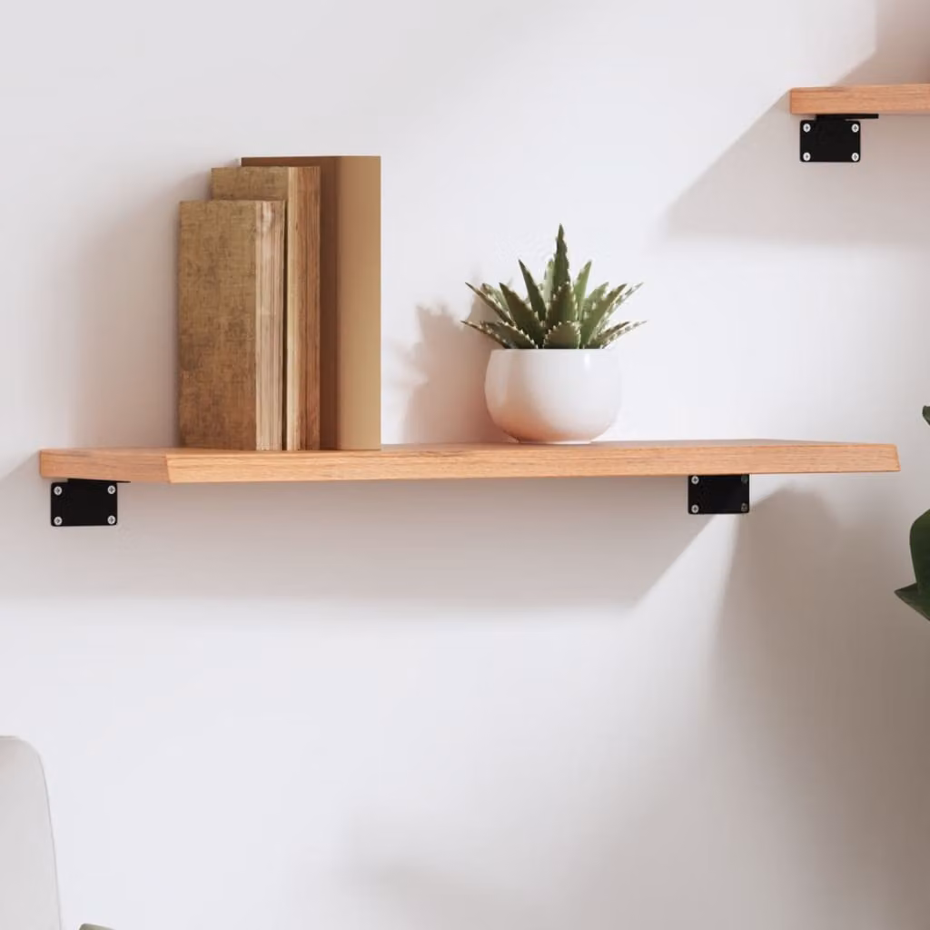 Ripiano da muro vidaXL in rovere massello trattato, colore marrone chiaro, L 60 cm x P 20 cm x H 2 cm