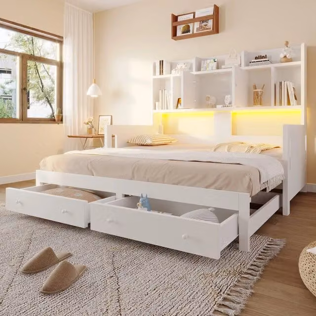 Divano letto multifunzione ¨C Minimal ¨C Bianco legno con cassetti LED