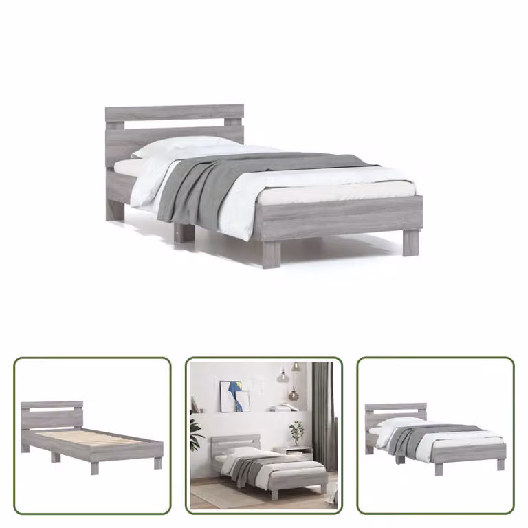 The Living Store Giroletto con testiera grigio Sonoma 90x200 cm in materiale ligneo