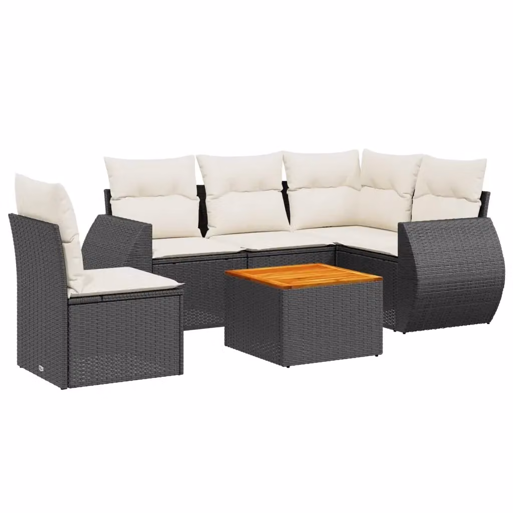 Set Divano da Giardino vidaXL 6 pz a Forma a L con Cuscini e Tavolino Nero in Polyrattan – 2