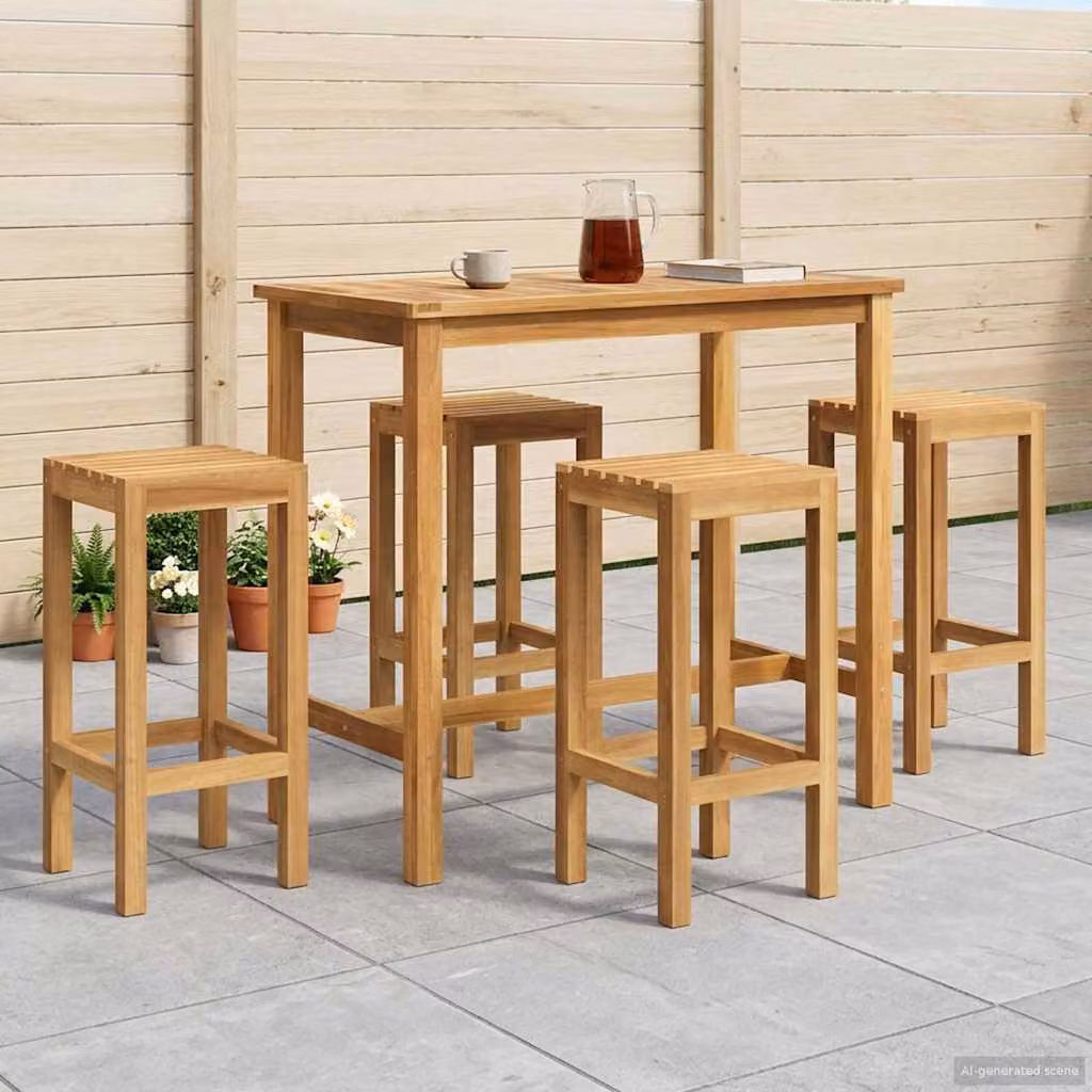 Set Bar da Esterno vidaXL in Legno di Teak Solido Marrone, 5 Pezzi