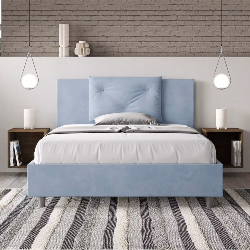 Letto Matrimoniale Moderno Giordanoshop con Contenitore a Alzata in Microfibra Blu L: 155 cm, P: 222 cm, H: 110 cm – 2