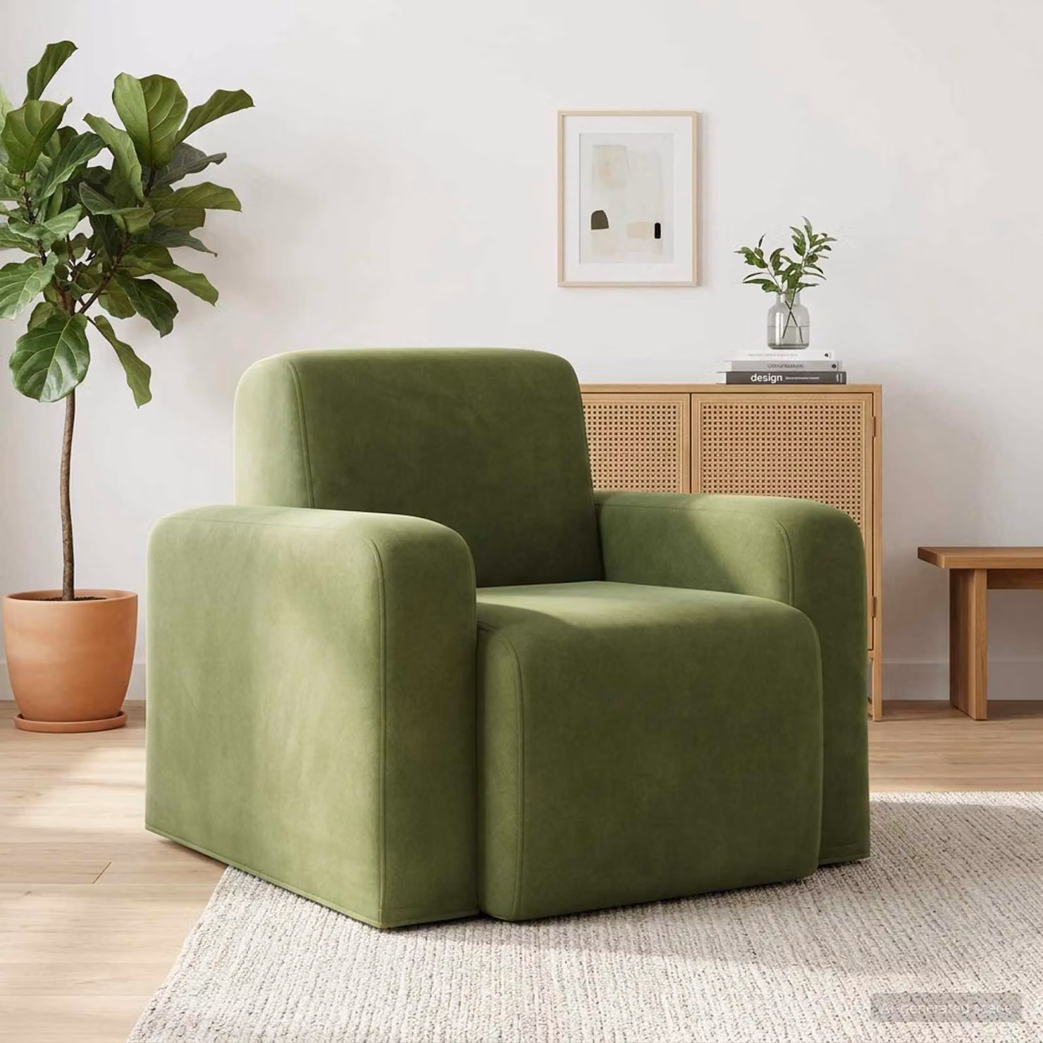 Poltrona moderna vidaXL in velluto verde chiaro con braccioli