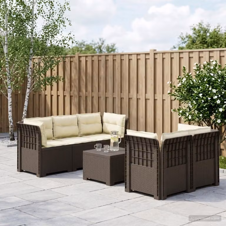 Set da giardino vidaXL a forma di L con divani e tavolino in polyrattan, colore grigio e beige, completo di cuscini imbottiti e coperture rimovibili resistenti ai raggi UV