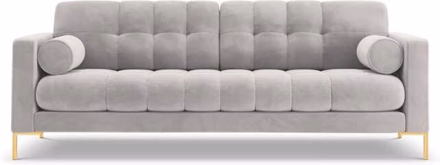 Divano 3 posti Bali Cosmopolitan Design in velluto argento con cuscini coordinati L: 177 cm, P: 75 cm, H: 92 cm