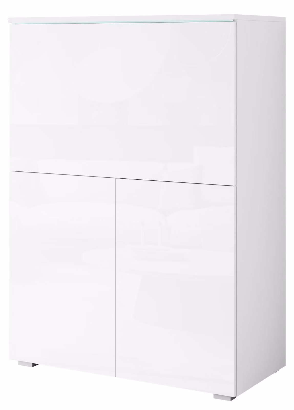 Scrivania moderna/tavolino da scrivania + illuminazione LED, colore bianco/bianco lucido